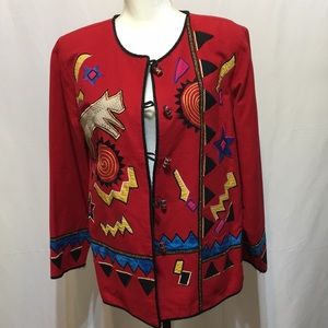 INDIGO MOON RED BEAUTIFUL EMBROIDERED PATCHES JACKET